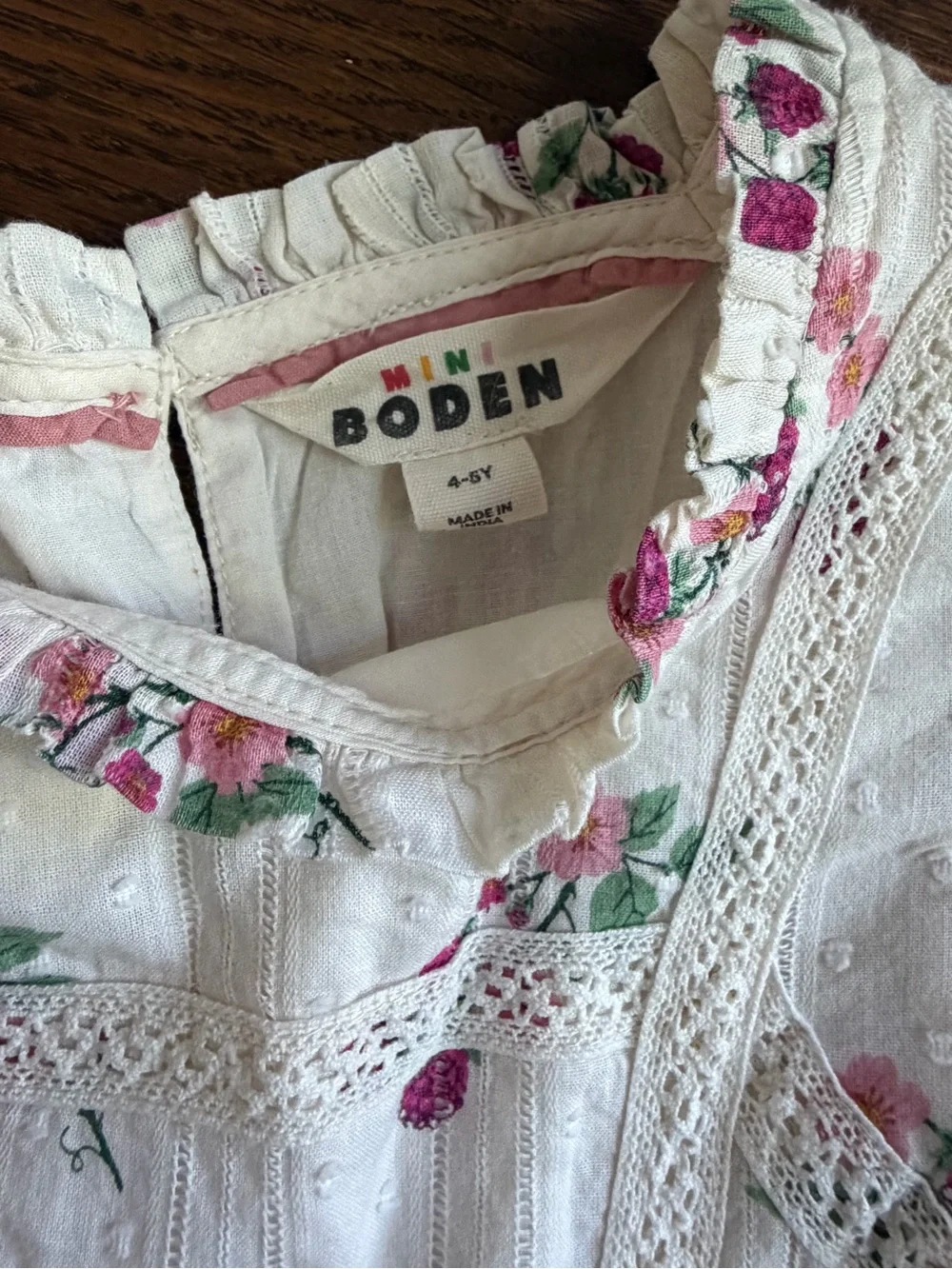 Mini Boden Floral Cream and Pink Cotton Dress